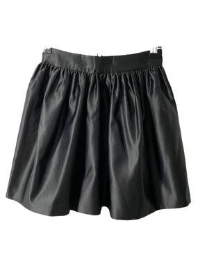 Miss Selfridge Black Satin A-line Flared Skater Skirt Banded Gathered Waistline